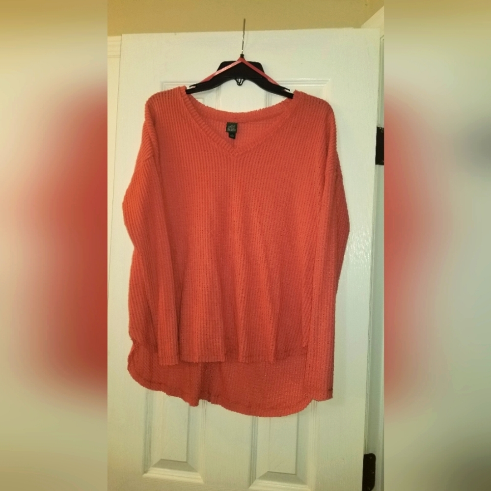 Coral waffle knit top